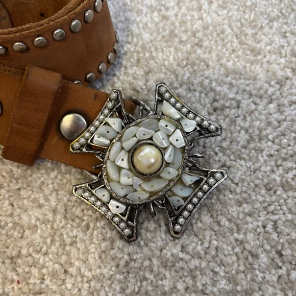 Bebe y2k Suede Studded Belt with Pearl Beaded Buckle Size M/L bebe Women main image 3